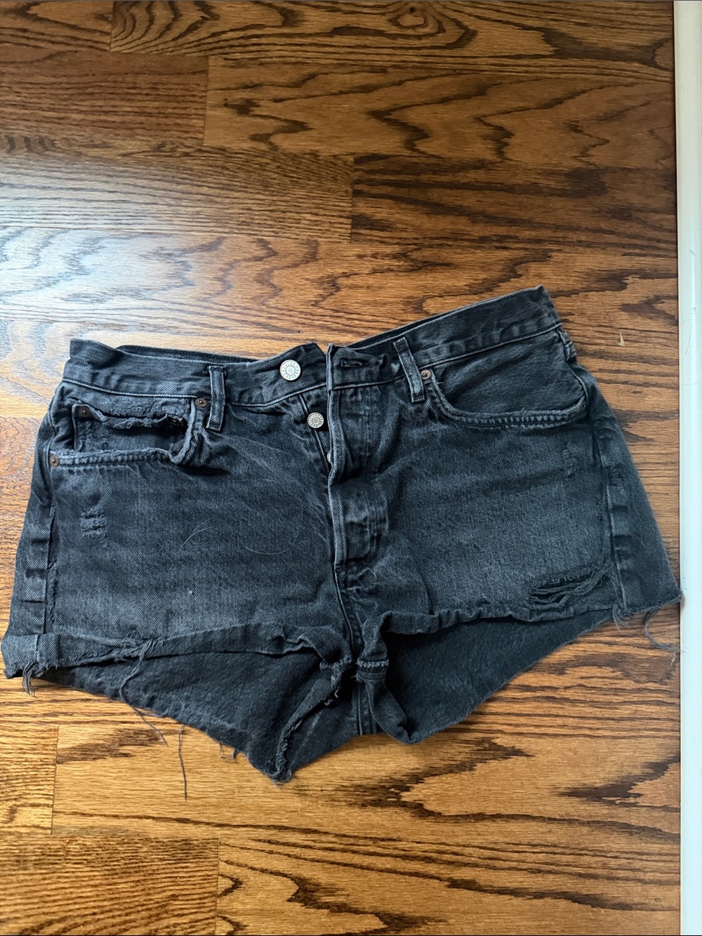 Agolde Black Distressed High-Waist Denim Shorts